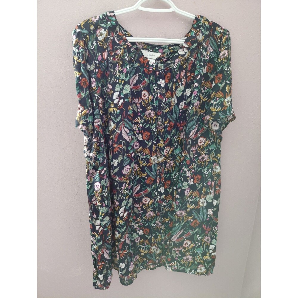 CJ Banks 3X Black Multi Floral Short Sleeve Blouse Top Women’s Plus 3X